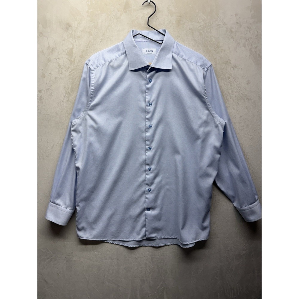 ETON Dress Shirt Men's XL 46-18 Contemporary Blue Dobby Long Sleeve Button Up